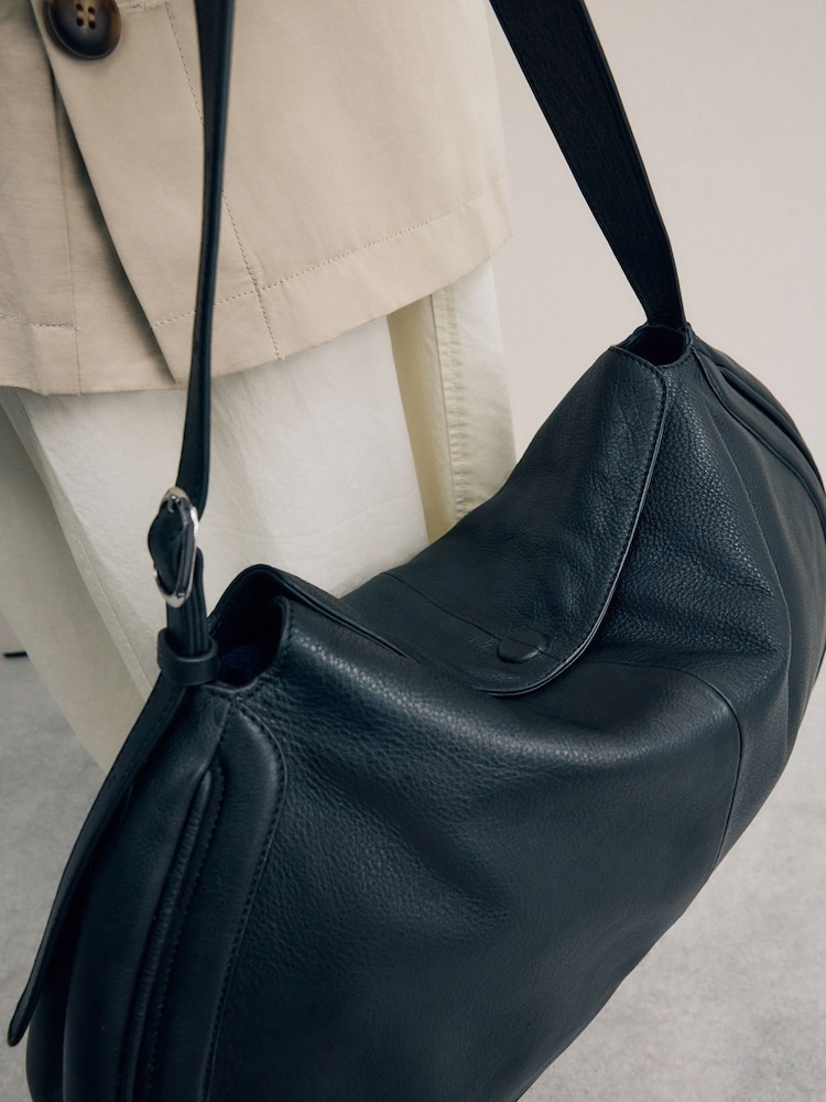 Noir - Sac à bandoulière en cuir incurvé - Image 6 of 6