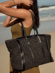 Black Raffia Shoulder Bag - Image 1 of 12