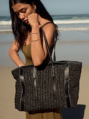 Black Raffia Shoulder Bag - Image 2 of 12