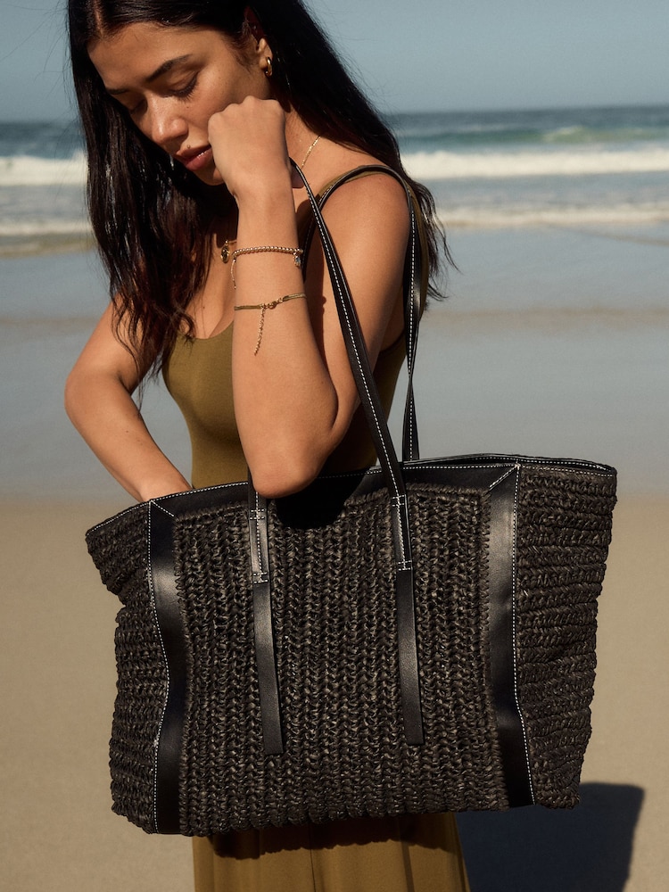 Black Raffia Shoulder Bag - Image 2 of 12