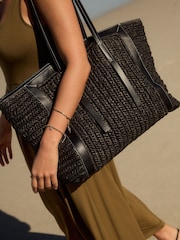 Black Raffia Shoulder Bag - Image 3 of 12