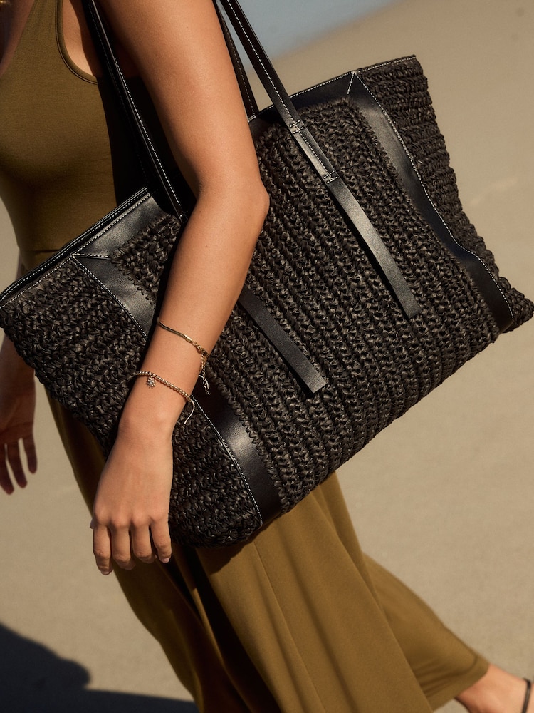 Black Raffia Shoulder Bag - Image 3 of 12