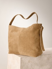 Tan Brown Suede Slouch Shoulder Bag - Image 1 of 6