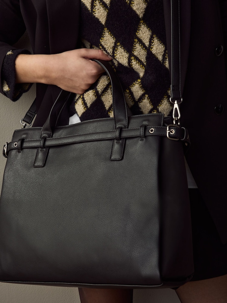 Black Structured Tote Bag - Image 3 of 9
