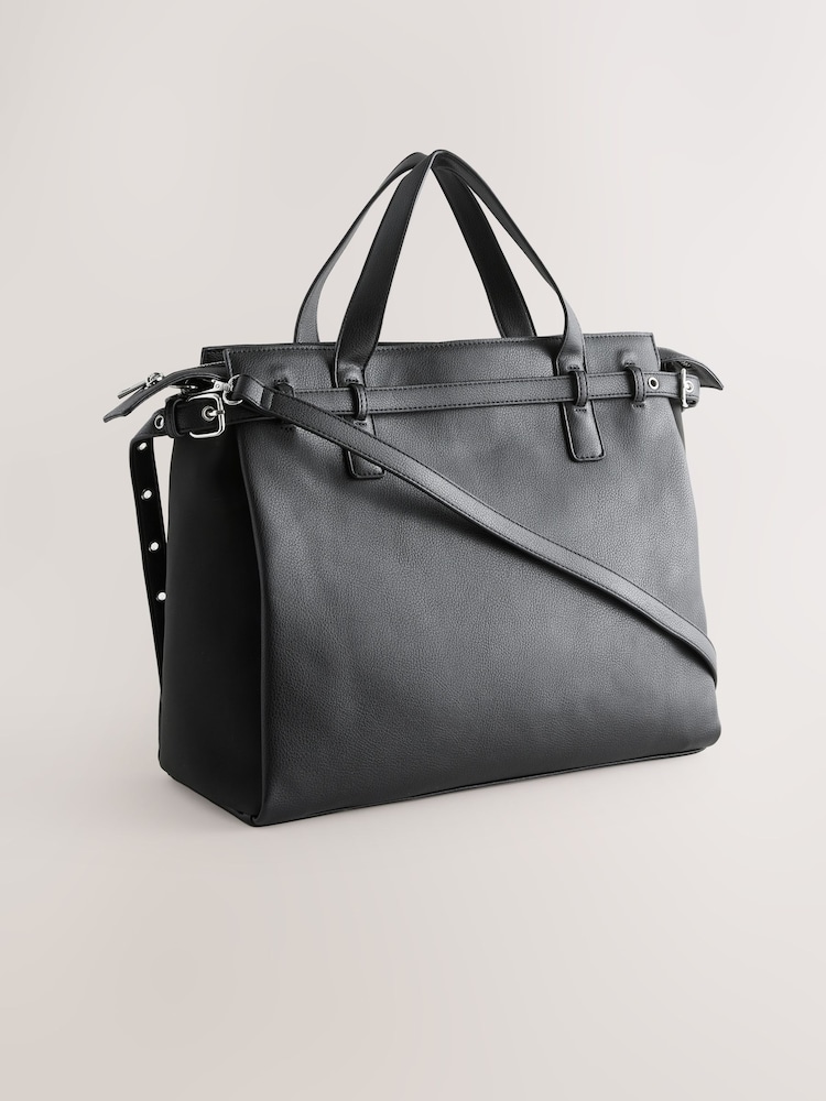 Black Structured Tote Bag - Image 5 of 9