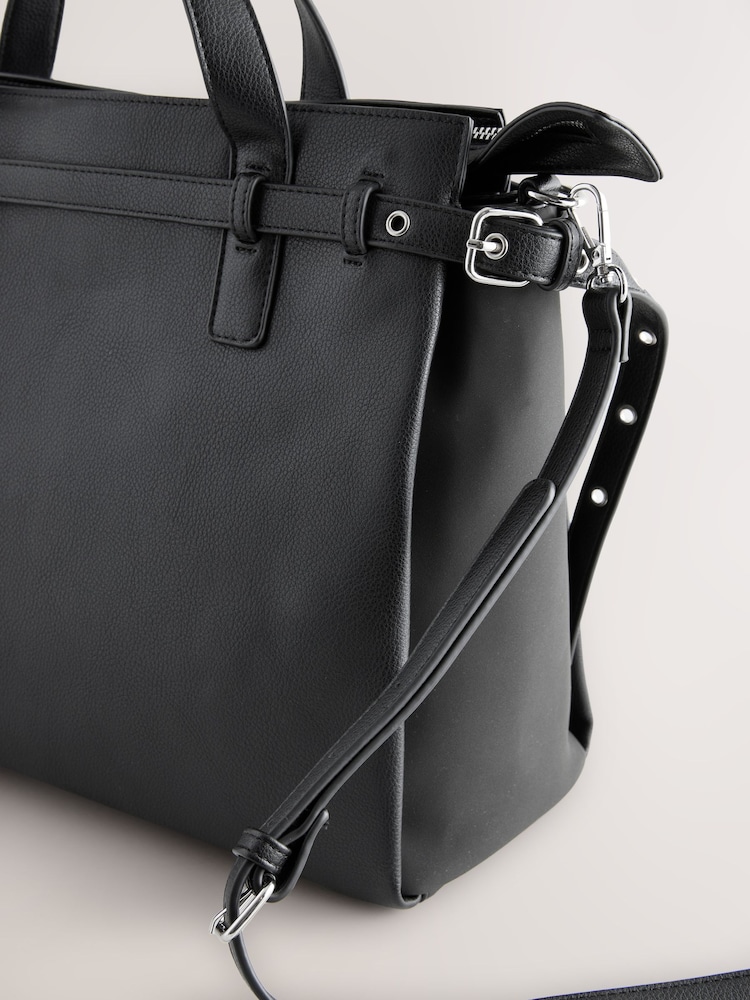 Black Structured Tote Bag - Image 6 of 9