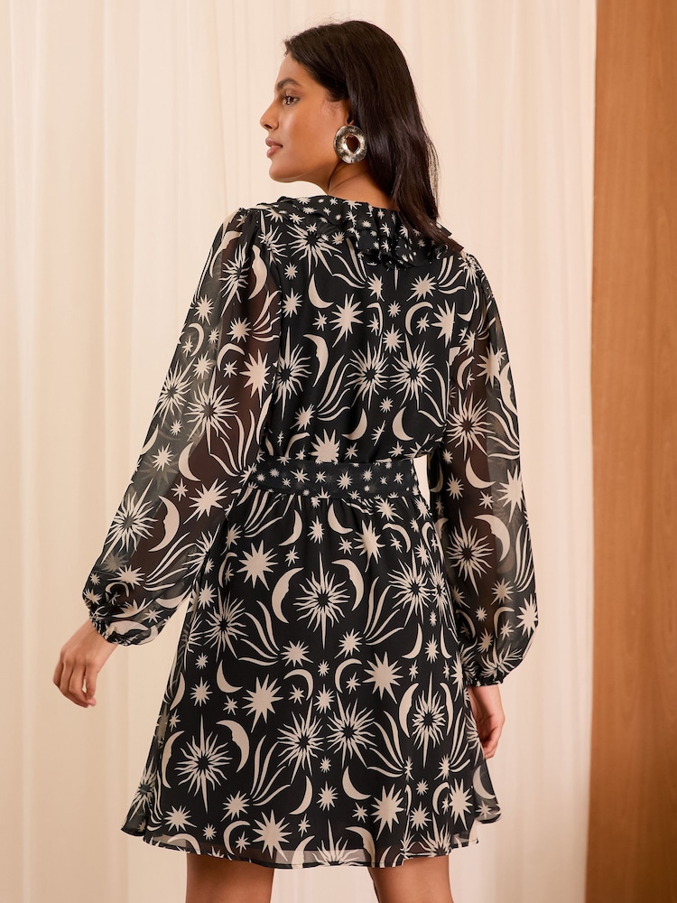 Love & Roses Black Star Petite Ruffle Detail Chiffon Mini Dress - Image 4 of 4