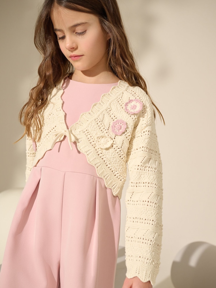 Ecru Crochet Occasion Shrug 100% Cotton Cardigan (3mths-16yrs) - Image 2 of 4