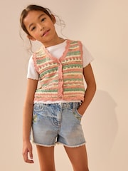 Peach/Blue Knitted 100% Cotton Waistcoat (3-16yrs) - Image 2 of 8