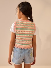 Peach/Blue Knitted 100% Cotton Waistcoat (3-16yrs) - Image 3 of 8