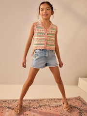 Peach/Blue Knitted 100% Cotton Waistcoat (3-16yrs) - Image 4 of 8