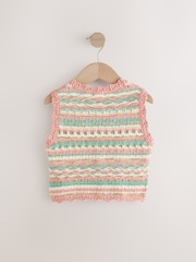 Peach/Blue Knitted 100% Cotton Waistcoat (3-16yrs) - Image 6 of 8