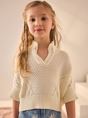 Ecru Short Sleeved Knitted Collar 100% Cotton Jumper (3-16yrs) - Image 1 of 8
