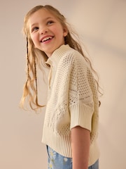 Ecru Short Sleeved Knitted Collar 100% Cotton Jumper (3-16yrs) - Image 2 of 8