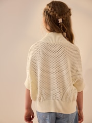 Ecru Short Sleeved Knitted Collar 100% Cotton Jumper (3-16yrs) - Image 3 of 8