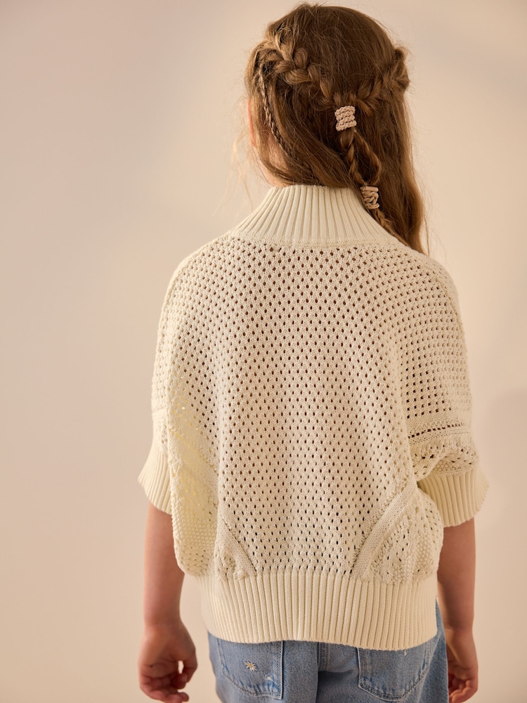 Ecru Short Sleeved Knitted Collar 100% Cotton Jumper (3-16yrs) - Image 3 of 8