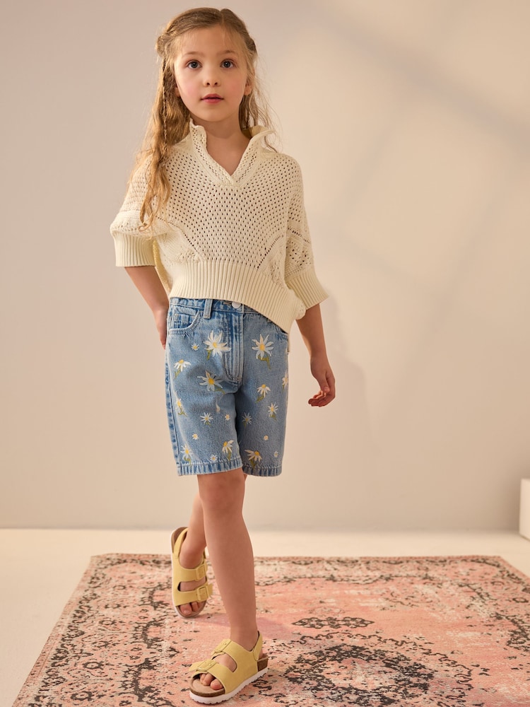 Ecru Short Sleeved Knitted Collar 100% Cotton Jumper (3-16yrs) - Image 4 of 8