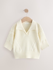 Ecru Short Sleeved Knitted Collar 100% Cotton Jumper (3-16yrs) - Image 5 of 8