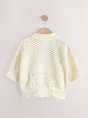 Ecru Short Sleeved Knitted Collar 100% Cotton Jumper (3-16yrs) - Image 6 of 8