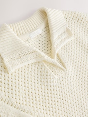 Ecru Short Sleeved Knitted Collar 100% Cotton Jumper (3-16yrs) - Image 7 of 8