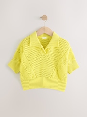 Lime Green Short Sleeved Knitted Collar 100% Cotton Jumper (3-16yrs) - Image 1 of 4