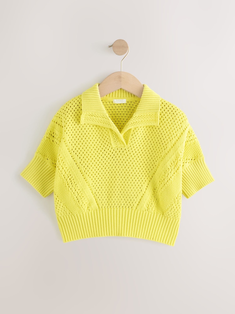 Lime Green Short Sleeved Knitted Collar 100% Cotton Jumper (3-16yrs) - Image 1 of 4