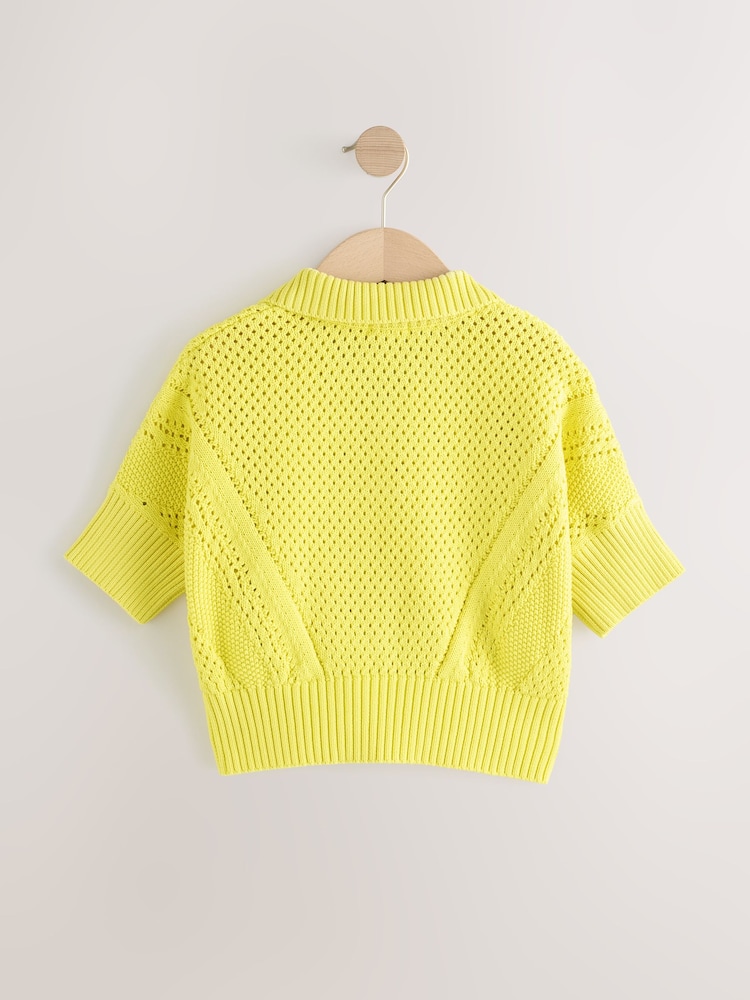 Lime Green Short Sleeved Knitted Collar 100% Cotton Jumper (3-16yrs) - Image 2 of 4