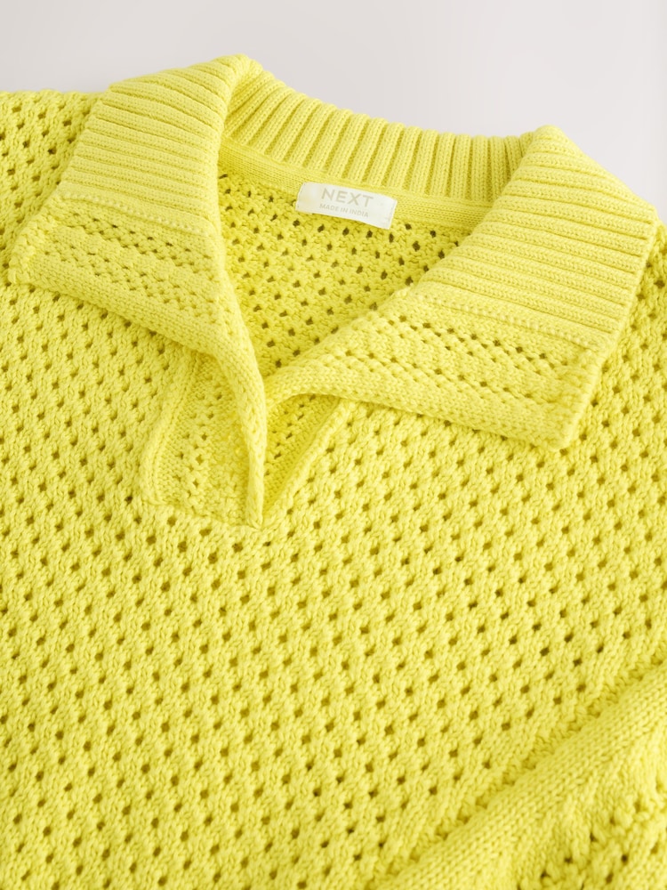 Lime Green Short Sleeved Knitted Collar 100% Cotton Jumper (3-16yrs) - Image 3 of 4