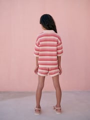 Red/Pink 100% Cotton Shirt and Short Knitted Set (3-16yrs) - Image 2 of 9