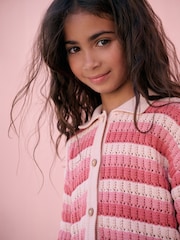 Red/Pink 100% Cotton Shirt and Short Knitted Set (3-16yrs) - Image 3 of 9