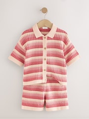 Red/Pink 100% Cotton Shirt and Short Knitted Set (3-16yrs) - Image 6 of 9