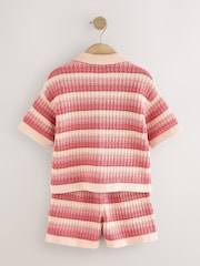 Red/Pink 100% Cotton Shirt and Short Knitted Set (3-16yrs) - Image 7 of 9