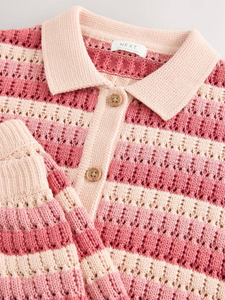Red/Pink 100% Cotton Shirt and Short Knitted Set (3-16yrs) - Image 9 of 9