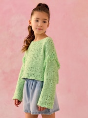 Lime Green Tassle Knitted 100% Cotton Jumper (3-16yrs) - Image 1 of 5
