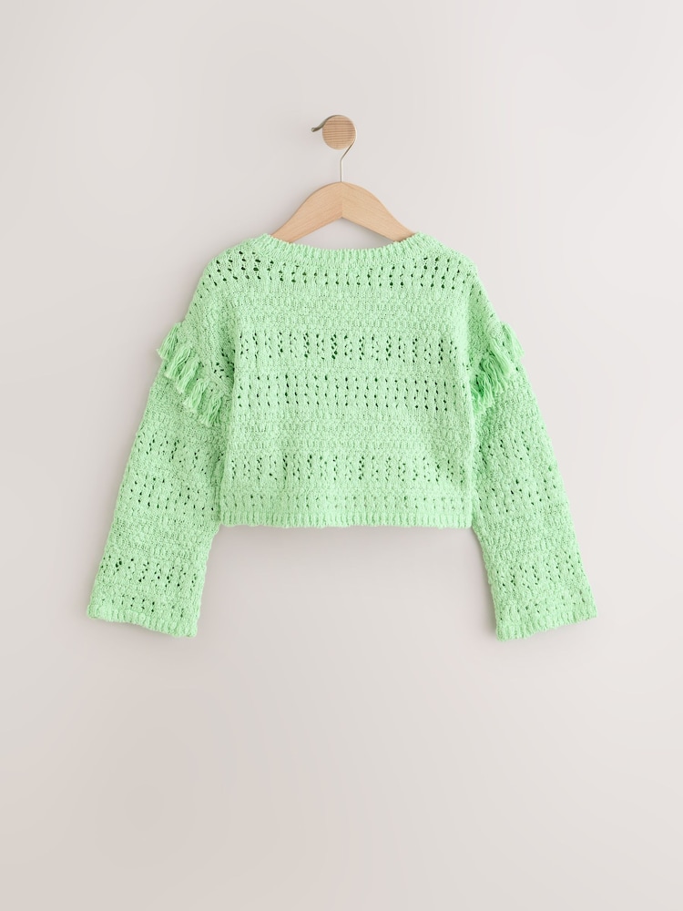Lime Green Tassle Knitted 100% Cotton Jumper (3-16yrs) - Image 3 of 5
