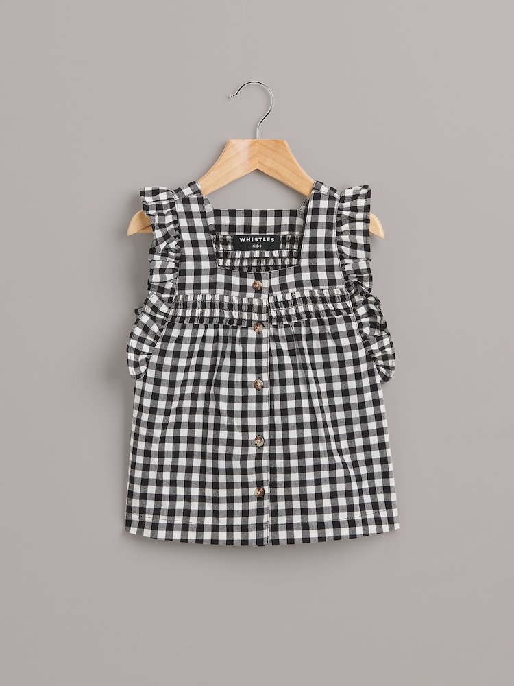 Whistles Black/Multi Kids Gingham Pippa 100% Cotton Top - Image 1 of 3