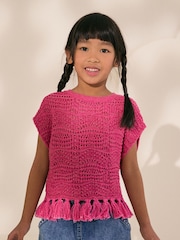 Pink Knitted Tassle Top (3-16yrs) - Image 1 of 8