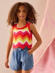 Orange/White Zigzag Knitted 100% Cotton Vest (3-16yrs) - Image 1 of 3