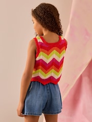 Orange/White Zigzag Knitted 100% Cotton Vest (3-16yrs) - Image 2 of 3