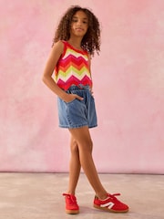 Orange/White Zigzag Knitted 100% Cotton Vest (3-16yrs) - Image 3 of 3