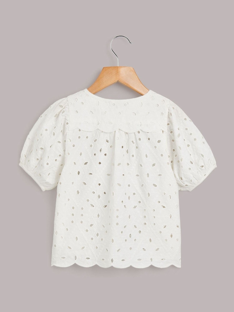 Whistles Ivory Kids Broderie 100% Cotton Top - Image 1 of 2