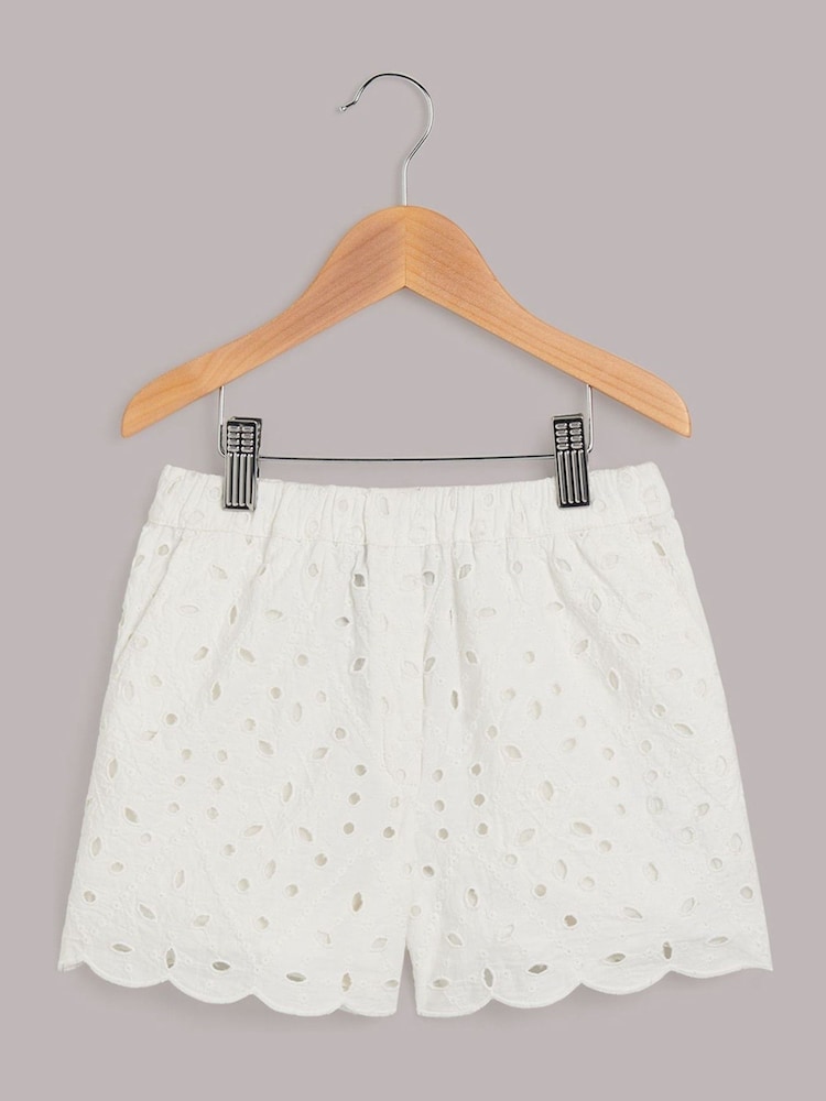 Whistles Ivory Kids Broderie 100% Cotton Shorts - Image 1 of 3
