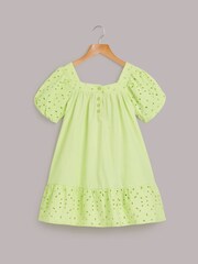 Whistles Green Kids Lime Broderie Trapeze 100% Cotton Dress - Image 1 of 3