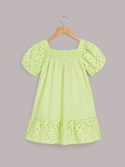 Whistles Green Kids Lime Broderie Trapeze 100% Cotton Dress - Image 2 of 3