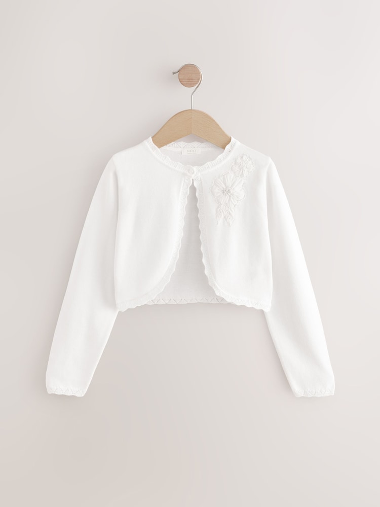 White 100% Cotton Embellished Occasion Cardigan (3-16yrs) - Image 1 of 4