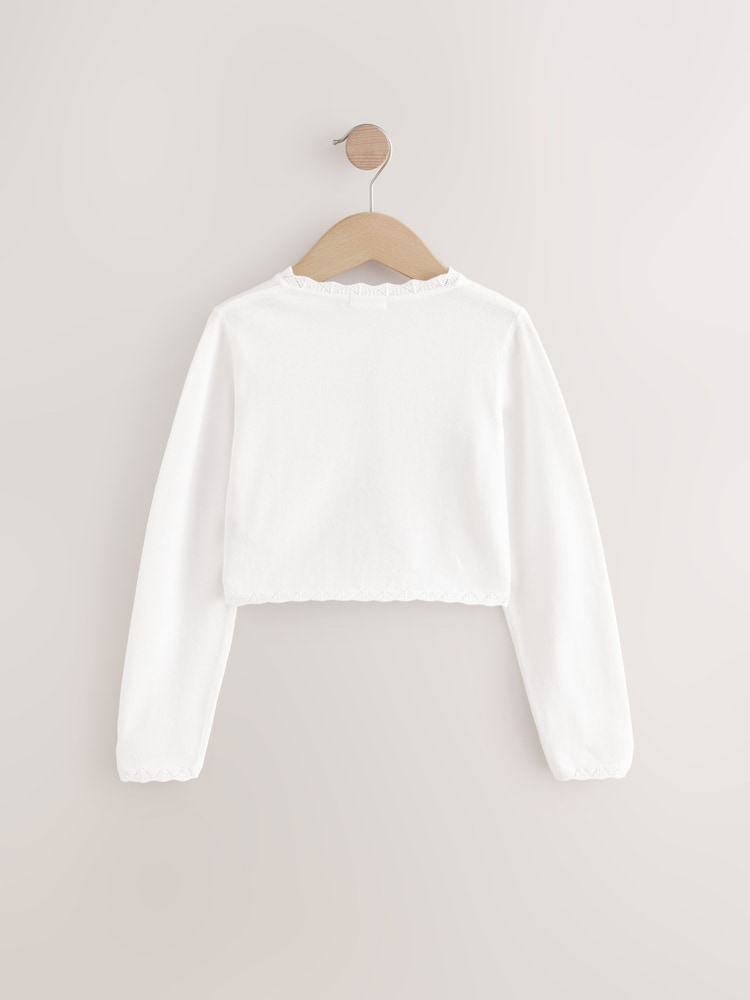 White 100% Cotton Embellished Occasion Cardigan (3-16yrs) - Image 2 of 4