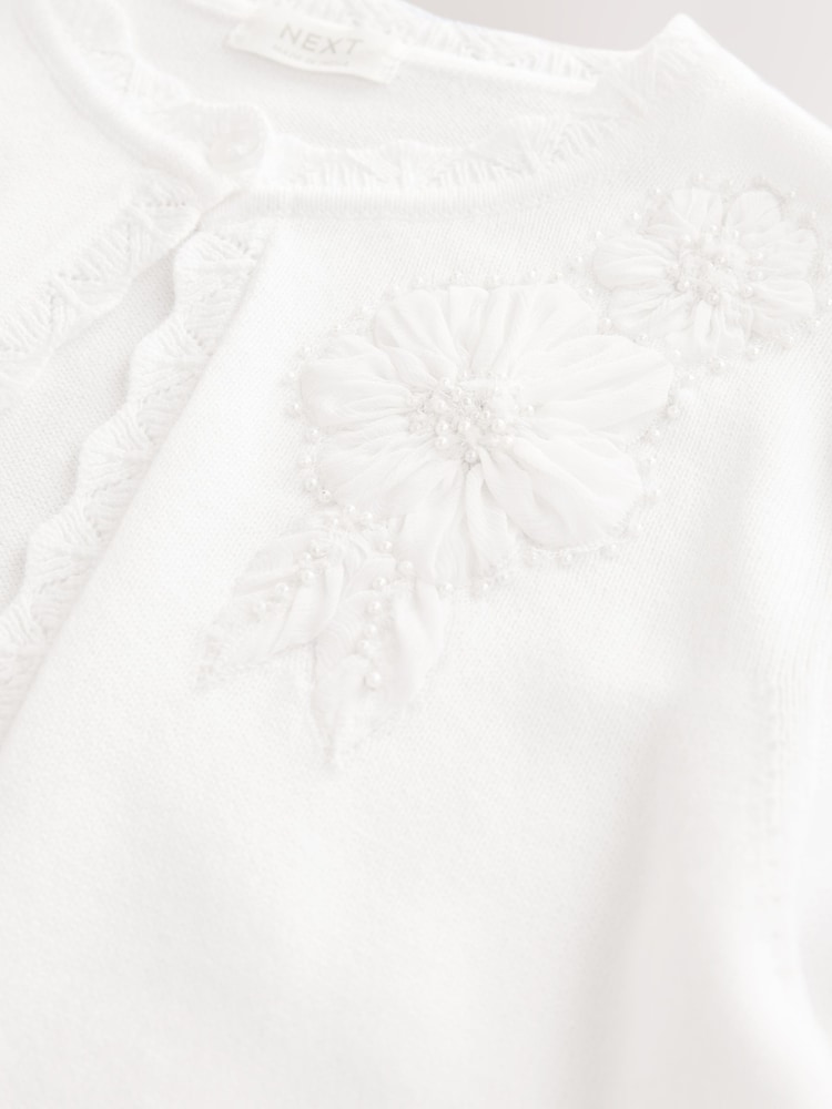 White 100% Cotton Embellished Occasion Cardigan (3-16yrs) - Image 4 of 4