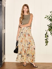 Cream Sparkle Drop Waist Maxi Skirt - Image 1 of 8