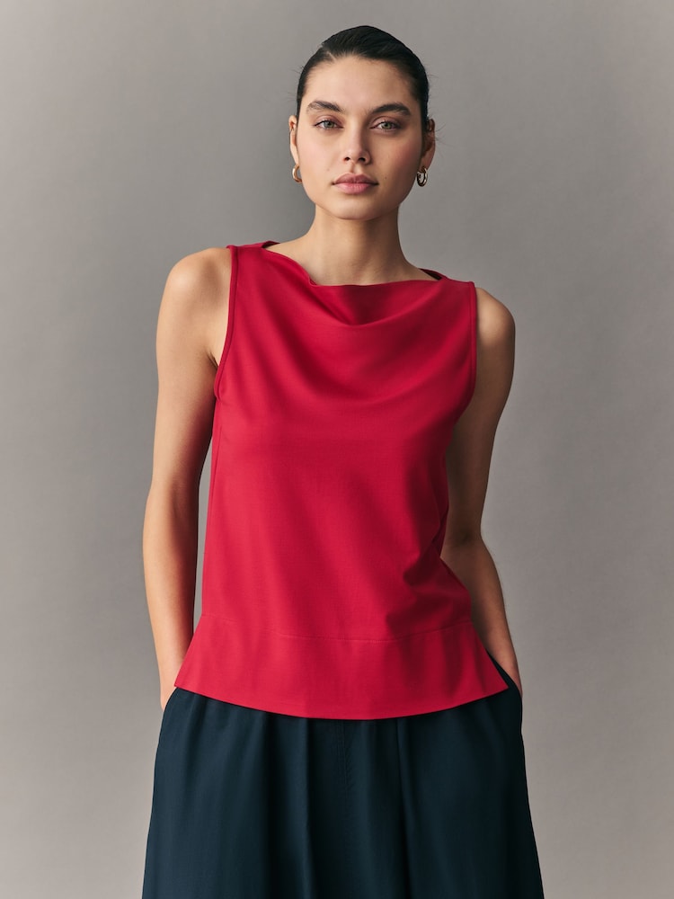 Red Cowl Neck Sleeveless Top - Image 1 of 8