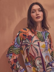 Multi Fruit Print Long Sleeve Drawstring Hem Blouse - Image 2 of 7